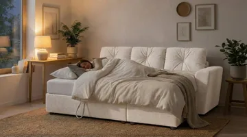 Leia 3-seters vendbar sovesofa med sjeselong og oppbevaring - Beige - Møbler - Sofaer - Sovesofaer - Sovesofa divan