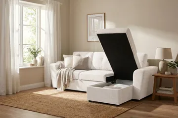 Leia 3-seters vendbar sovesofa med sjeselong og oppbevaring - Beige - Møbler - Sofaer - Sovesofaer - Sovesofa divan