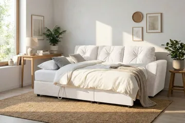 Leia 3-seters vendbar sovesofa med sjeselong og oppbevaring - Beige - Møbler - Sofaer - Sovesofaer - Sovesofa divan