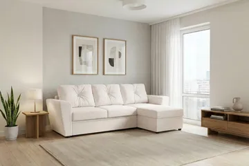 Leia 3-seters vendbar sovesofa med sjeselong og oppbevaring - Beige - Møbler - Sofaer - Sovesofaer - Sovesofa divan