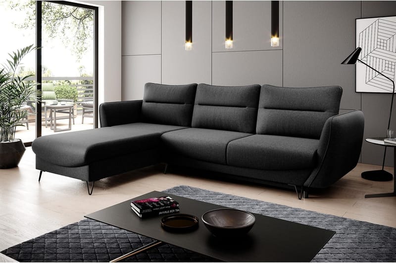 Lence Sovesofa m. Divan Oppbevaring - Svart - Møbler - Sofaer - Sovesofaer - Sovesofa divan