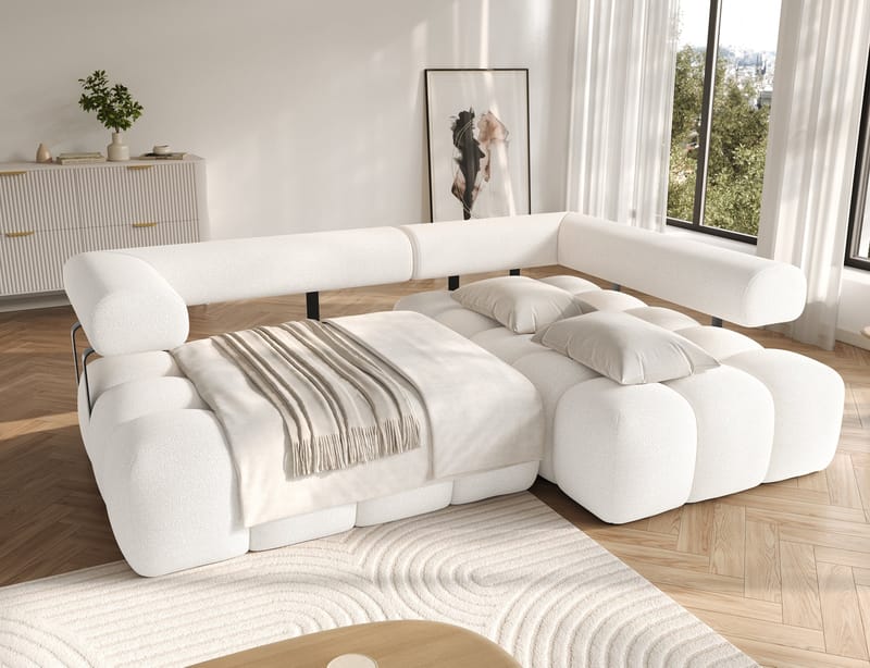 Levvi 3-seters boblete sovesofa med divan, høyre - Jaffray 01 - Møbler - Sofaer - Sovesofaer - Hjørnesovesofa