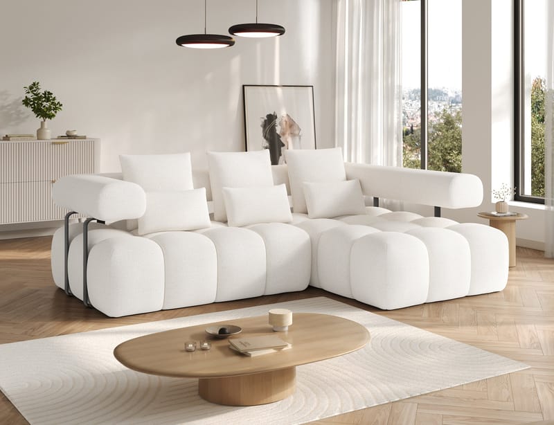 Levvi 3-seters boblete sovesofa med divan, høyre - Jaffray 01 - Møbler - Sofaer - Sovesofaer - Hjørnesovesofa