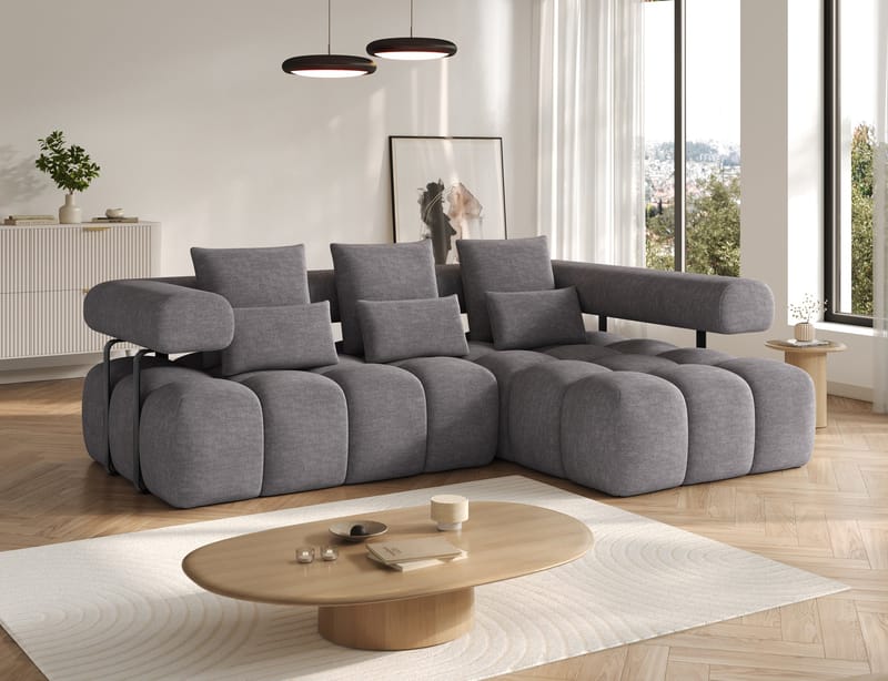 Levvi 3-seters boblete sovesofa med divan, høyre - Manhattan 03 - Møbler - Sofaer - Sovesofaer - Hjørnesovesofa