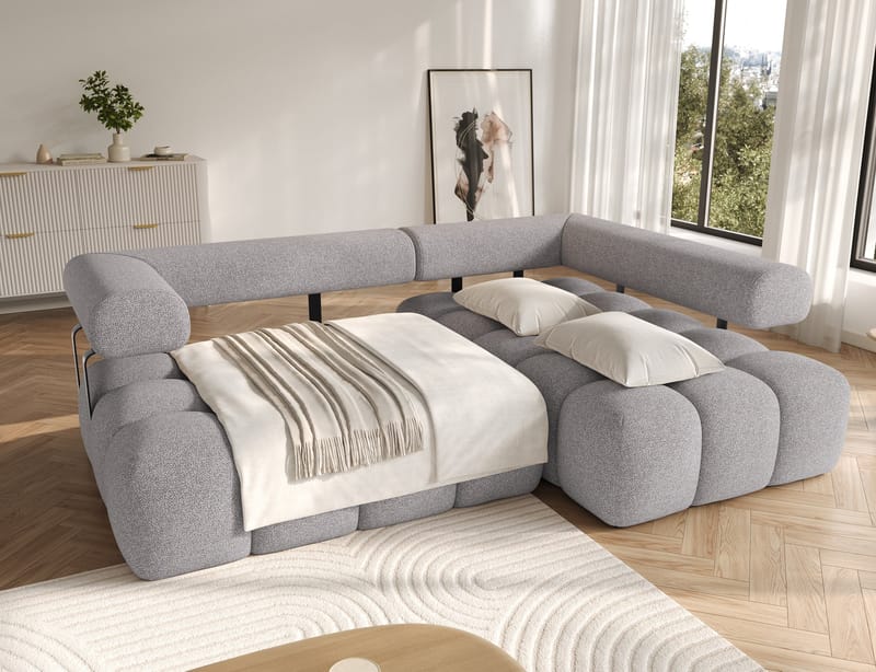Levvi 3-seters boblete sovesofa med divan, høyre - Paolli 04 - Møbler - Sofaer - Sovesofaer - Sovesofa divan