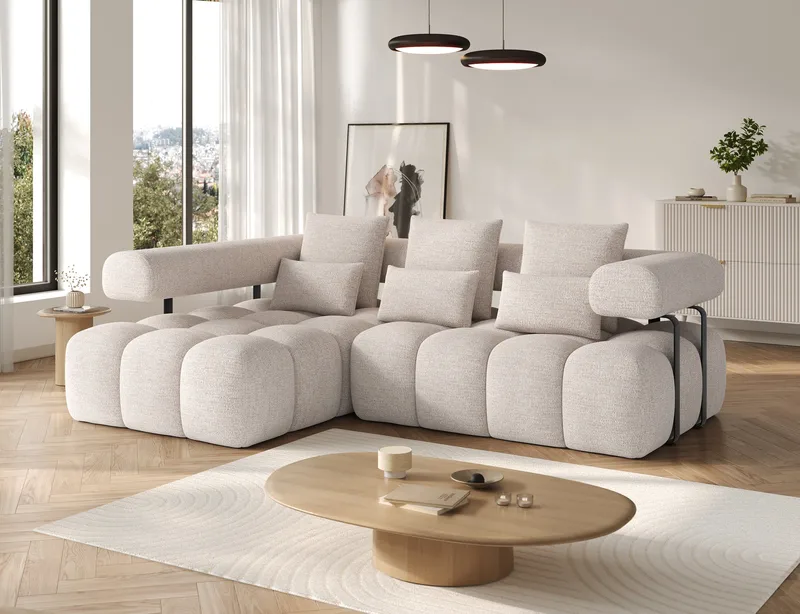 Levvi 3-seters Bubblig sovesofa med divan Venstre - Bazalt 18 - Møbler - Sofaer - Sovesofaer - Hjørnesovesofa