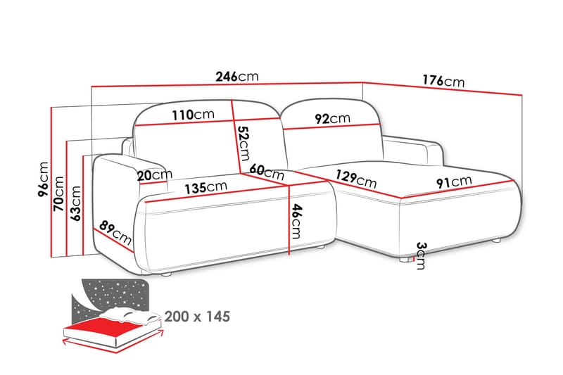 Lifeina Sovesofa Med 2-Seters Divan - Hvit/Rosa - Møbler - Sofaer - Sovesofaer - Sovesofa divan
