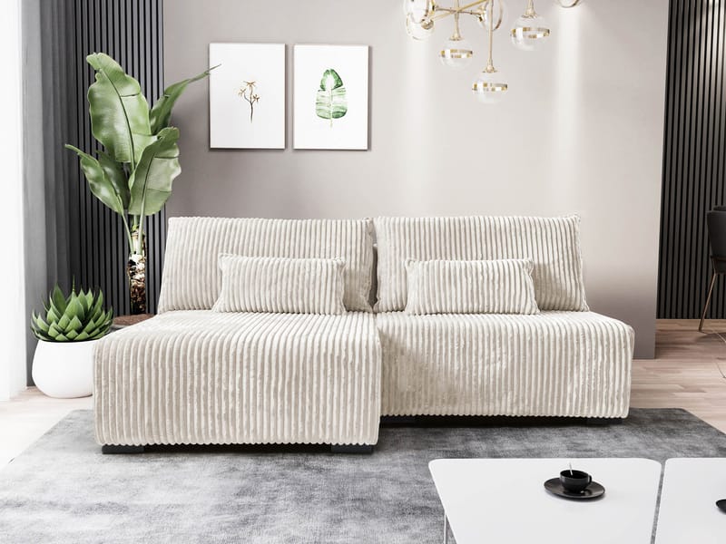 Lorynn 3-seters sovesofa med divan - beige - Møbler - Sofaer - Sovesofaer - Hjørnesovesofa