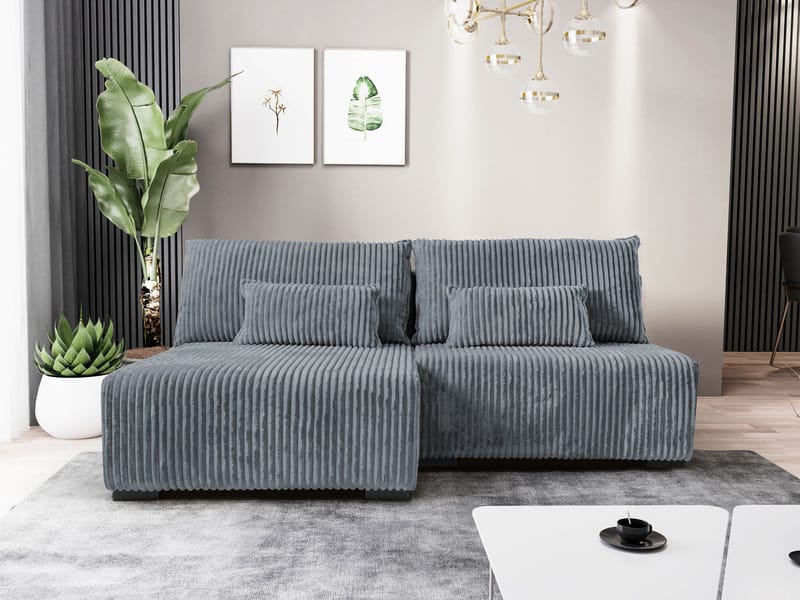 Lorynn 3-seters sovesofa med divan - grå - Møbler - Sofaer - Sovesofaer - Hjørnesovesofa
