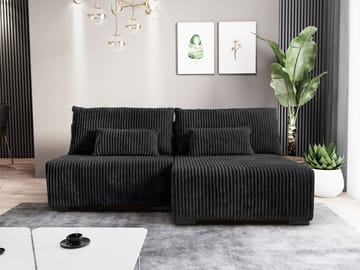 Lorynn 3-seters sovesofa med divan - svart - Møbler - Sofaer - Sovesofaer - Hjørnesovesofa