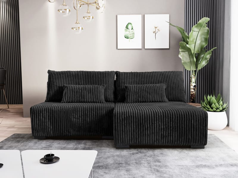 Lorynn 3-seters sovesofa med divan - svart - Møbler - Sofaer - Sovesofaer - Hjørnesovesofa