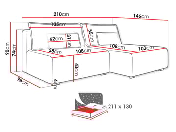 Lorynn 3-seters sovesofa med divan - svart - Møbler - Sofaer - Sovesofaer - Hjørnesovesofa