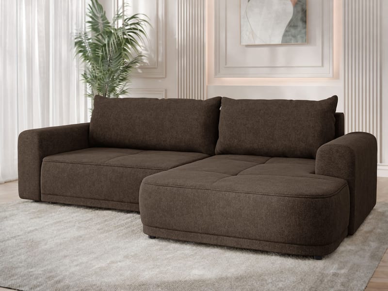 Malor 3-seters sovesofa med sjeselong, høyrevendt - mørkebrun - Møbler - Sofaer - Sovesofaer - Hjørnesovesofa