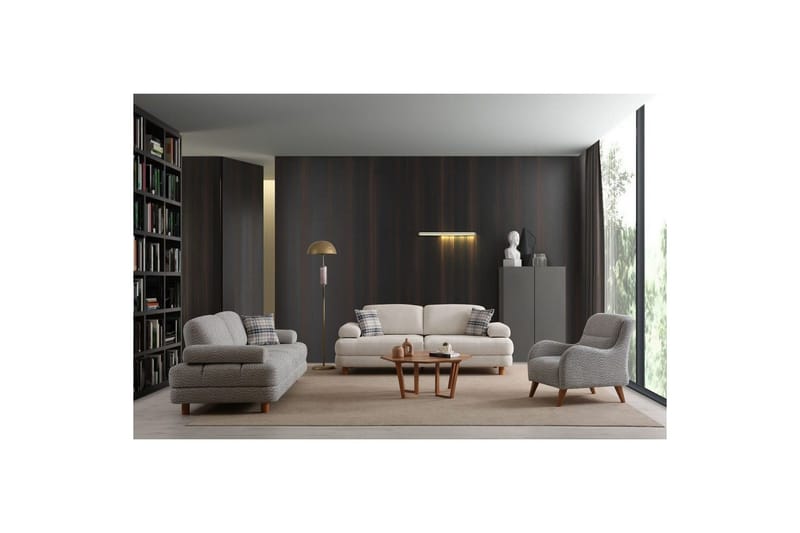 Mami 3-seter Rektangulær Sovesofa med Oppbevaring 100x225 cm i Bouclé - Kremhvit - Møbler - Sofaer - Sovesofaer - 3 seters sovesofa