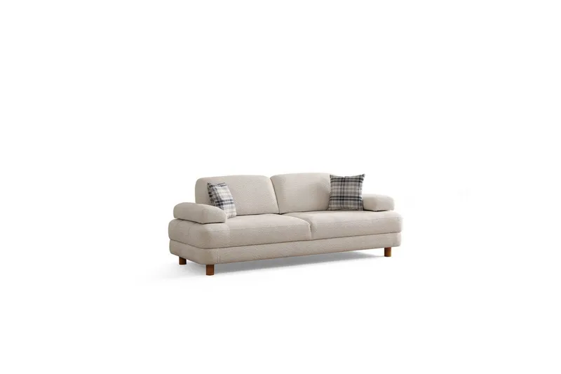 Mami 3-seter Rektangulær Sovesofa med Oppbevaring 100x225 cm i Bouclé, Kremhvit