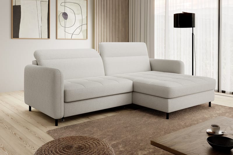 Manoti 3-seters Sovesofa m. Divan med Oppbevaring, Hvit