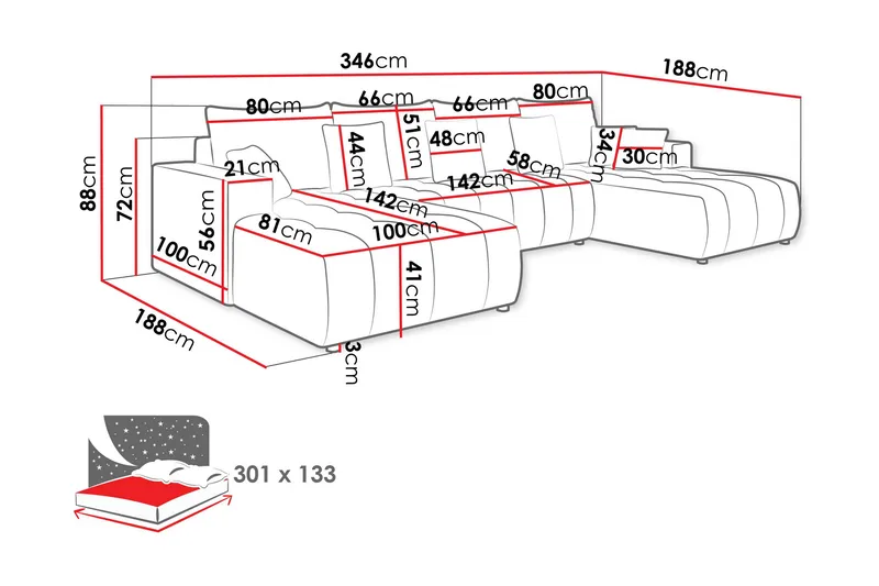 Mardon Sovesofa Dubbeldivan 4-sits - Hvit - Møbler - Sofaer - Sovesofaer - U sovesofa