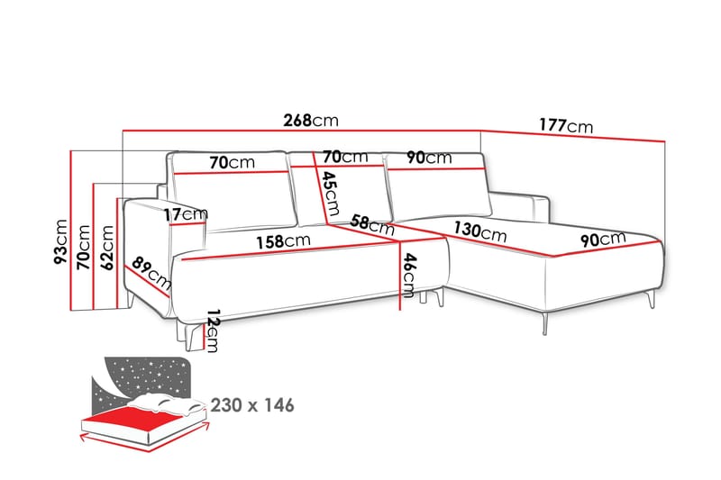 Marisana Sovesofa Med 3-Seters Divan - Grå - Møbler - Sofaer - Sovesofaer - Sovesofa divan