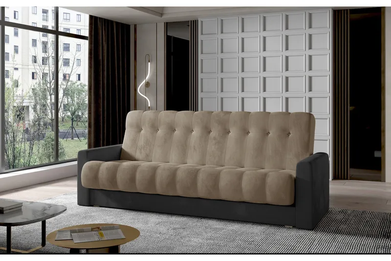 Masin 3-seters Sovesofa 115x190 cm med Oppbevaring i Plysj, Taupe
