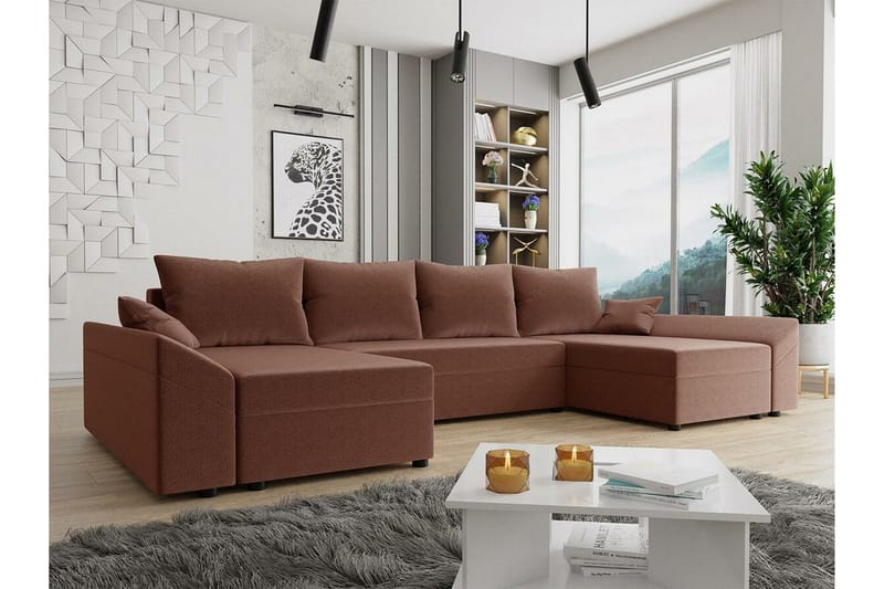 Midfeld 4-sits Hörnbäddsoffa NO_BRAND Brown - Møbler - Sofaer - Sovesofaer - Langsgående sovesofa