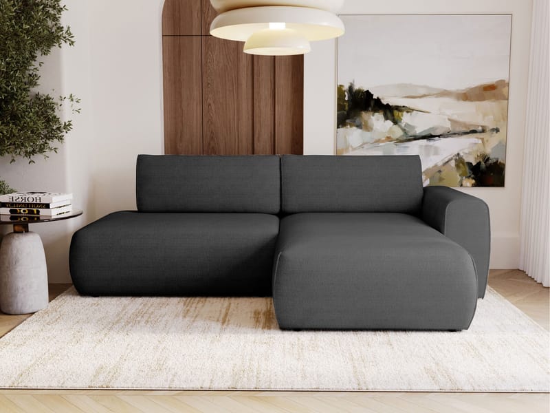 Milias 3-seters sovesofa med sjeselong til høyre og oppbevaring - Svart - Møbler - Sofaer - Sovesofaer - Hjørnesovesofa