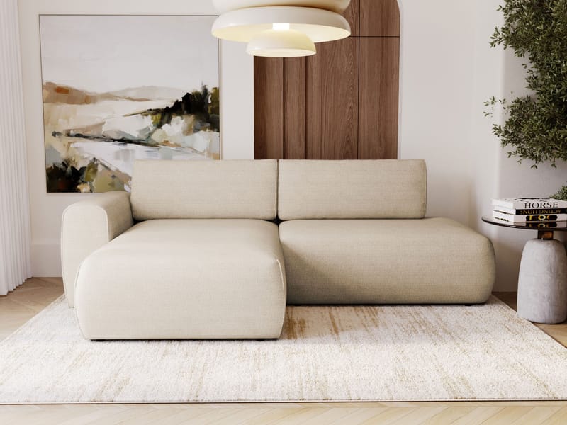 Milias 3-seters sovesofa med sjeselong til venstre og oppbevaring - Beige - Møbler - Sofaer - Sovesofaer - Hjørnesovesofa