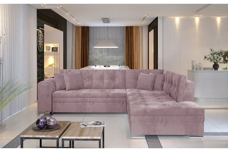 Moclino Hjørnesovesofa - Rosa - Møbler - Sofaer - Fløyelssofaer