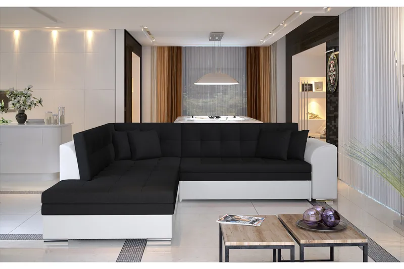 Moclino Hjørnesovesofa - Svart/Hvit - Møbler - Sofaer - Sovesofaer - Langsgående sovesofa