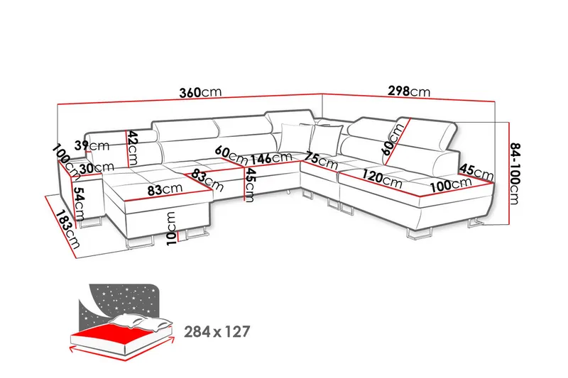 Morenia Sovesofa m. Divan og Sjeselong - Møbler - Sofaer - Sovesofaer - Sovesofa divan
