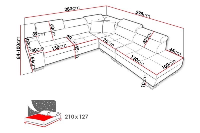 Morenia Sovesofa m. Sjeselong L-formet - Møbler - Sofaer - Sovesofaer - Hjørnesovesofa