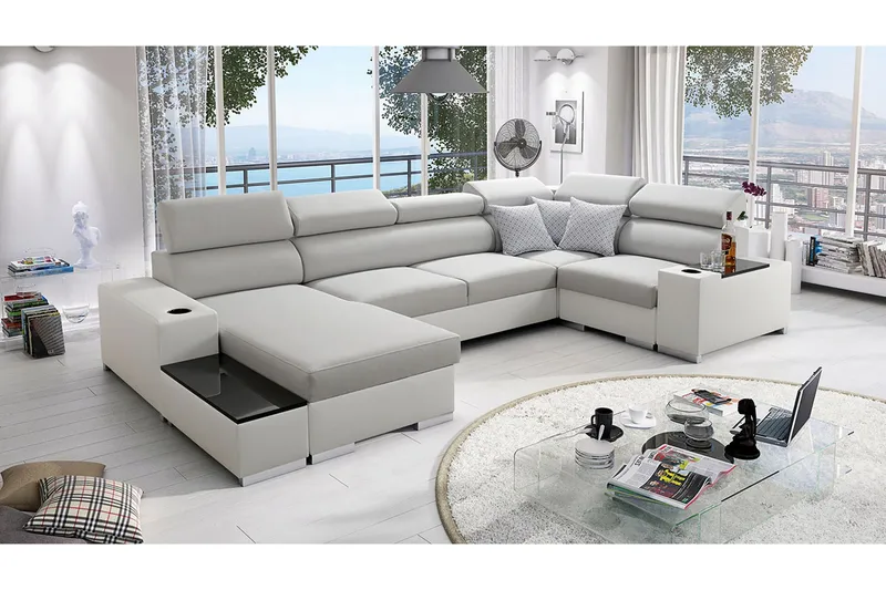 Mumtaz U-Sovesofa Divan Venstre - Hvit/Lysegrå - Møbler - Sofaer - Sovesofaer - Hjørnesovesofa