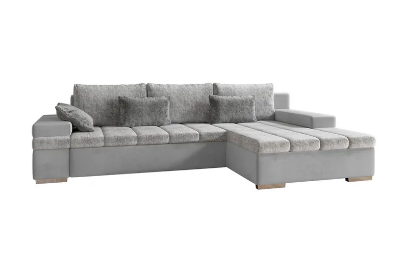 Naoma 3-seters Sovesofa med Divan L-formet Høyre med Oppbeva, Fløyel/Grå