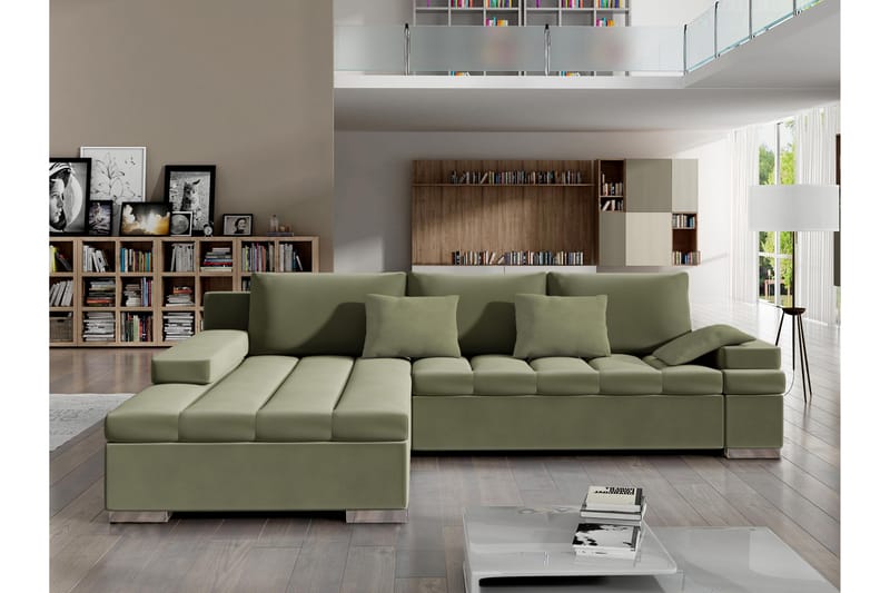 Naoma Sovesofa Med 3-Seters Divan - Grønn - Møbler - Sofaer - Sovesofaer - Sovesofa divan
