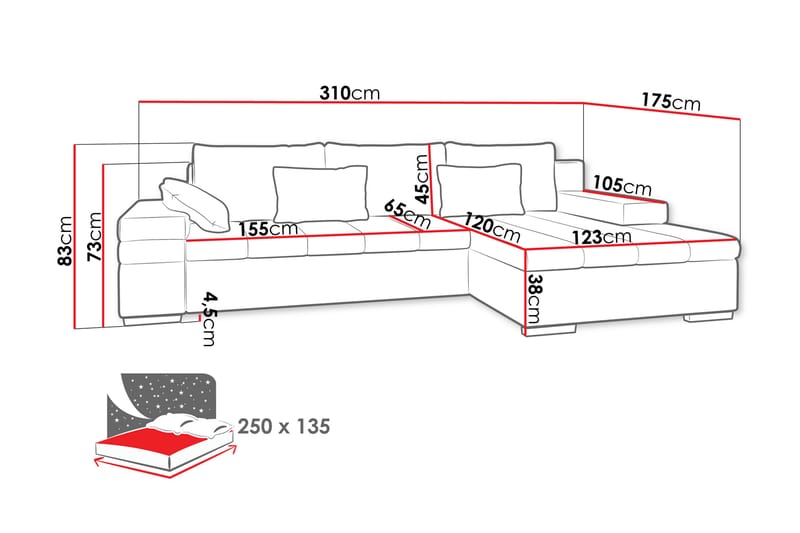 Naoma Sovesofa Med 3-Seters Divan - Svart - Møbler - Sofaer - Sovesofaer - Sovesofa divan