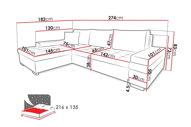 Naoma Sovesofa Med 3-Seters Divan - Svart/Brun - Møbler - Sofaer - Sovesofaer - Sovesofa divan