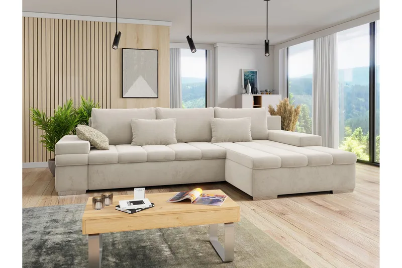 Naoma Sovesofa med Divan 4-sits - Beige - Møbler - Sofaer - Sovesofaer - Sovesofa divan