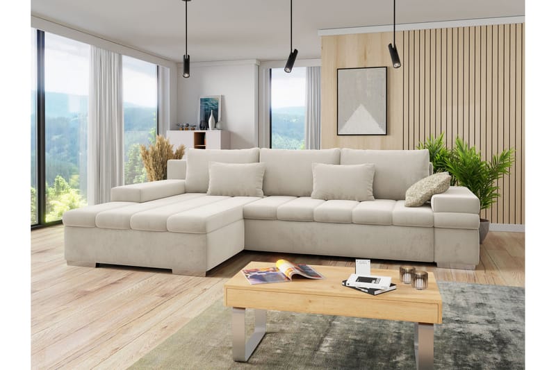 Naoma Sovesofa med Divan 4-sits - Beige - Møbler - Sofaer - Sovesofaer - Sovesofa divan