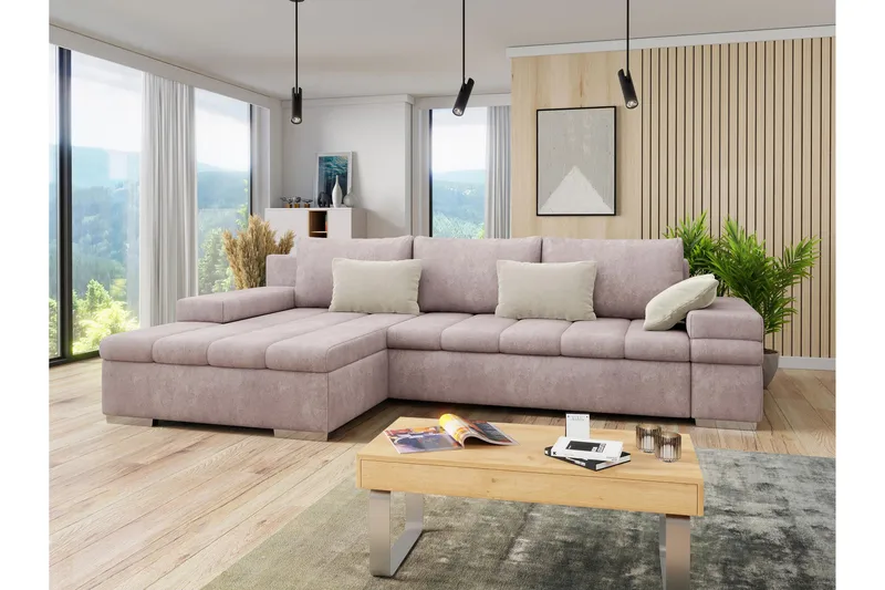 Naoma Sovesofa med Divan 4-sits - Rosa - Møbler - Sofaer - Sovesofaer - Sovesofa divan