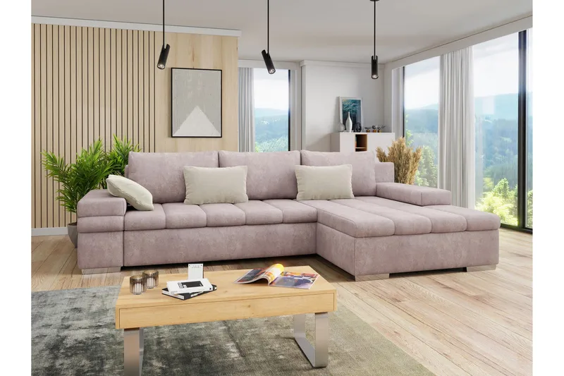 Naoma Sovesofa med Divan 4-sits - Rosa - Møbler - Sofaer - Sovesofaer - Sovesofa divan