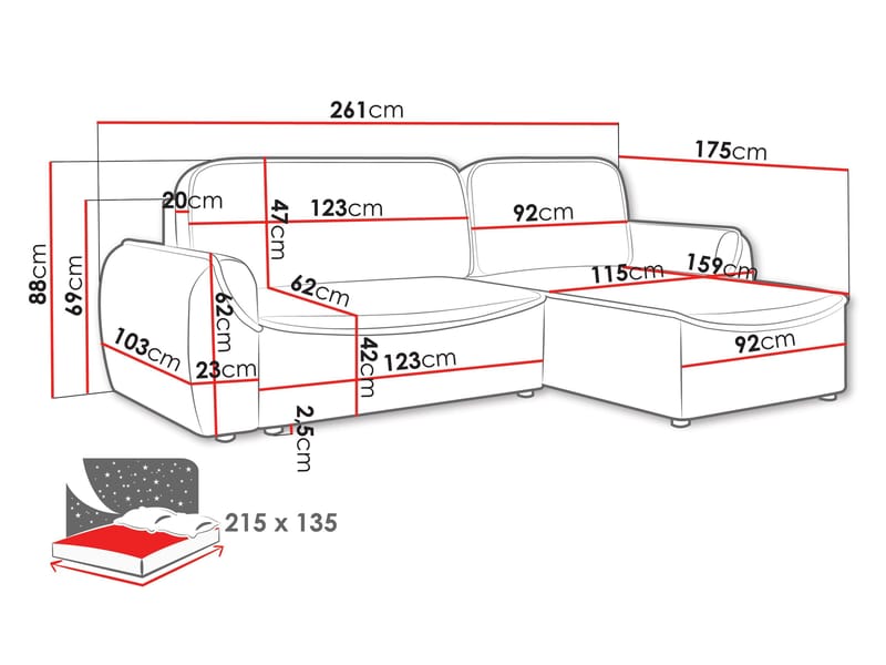 Navrel 3-seters Sovesofa med Sjeselong og Oppbevaring - Beige - Møbler - Sofaer - Sovesofaer - Hjørnesovesofa