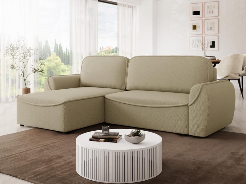 Navrel 3-seters Sovesofa med Sjeselong og Oppbevaring - Beige - Møbler - Sofaer - Sovesofaer - Hjørnesovesofa
