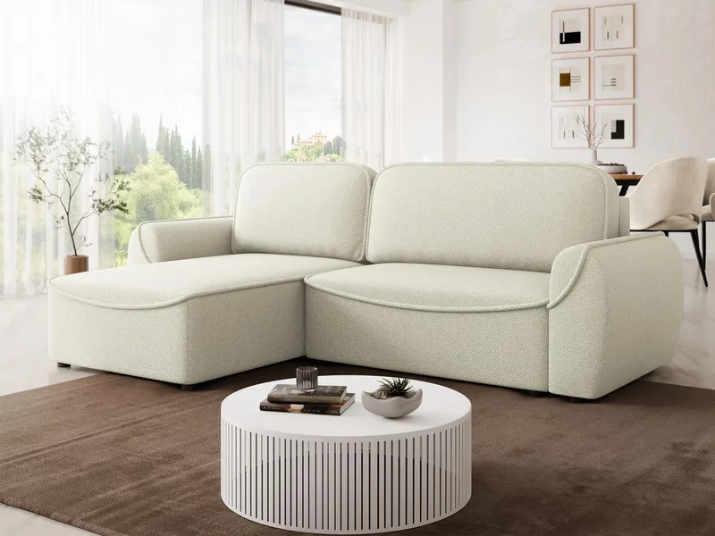 Navrel 3-seters Sovesofa med Sjeselong og Oppbevaring - Lys beige - Møbler - Sofaer - Sovesofaer - Hjørnesovesofa