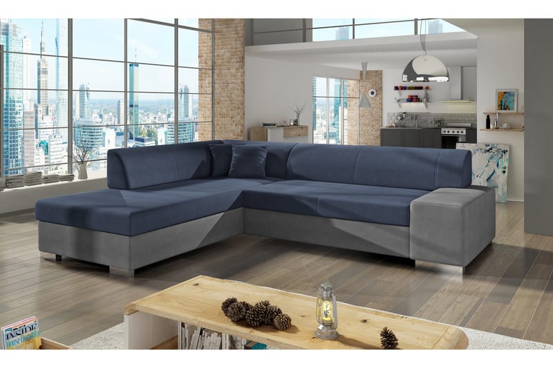 Pavones Sovesofa med Sjeselong, Blå/Grå