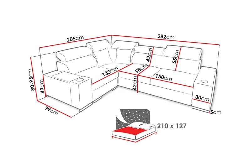 Perseo Divansovesofa 282x205x95 cm - Møbler - Sofaer - Sovesofaer - Sovesofa divan