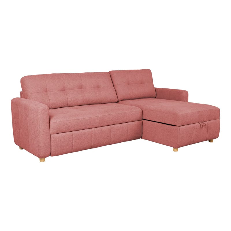 Porsen Vendbar L-formet Hjørnesovesofa 128x198 cm med Oppbevaring i Stoff, Rosa
