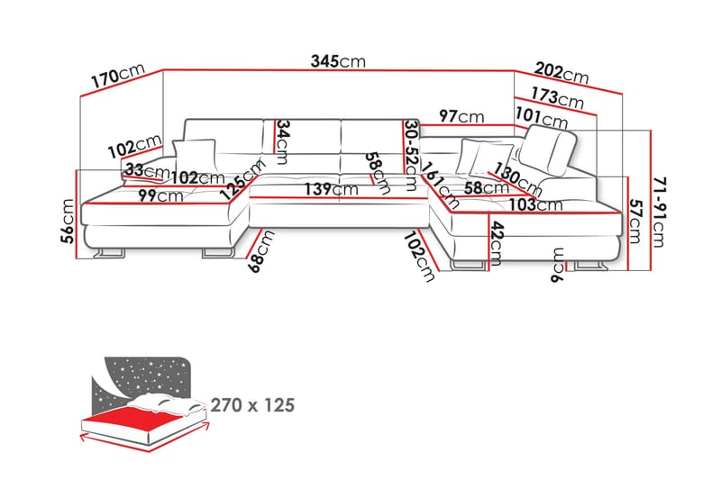 Reginia Sovesofa Med Divan Og Sjeselong 4-Seter - Grønn - Møbler - Sofaer - Sovesofaer - Sovesofa divan