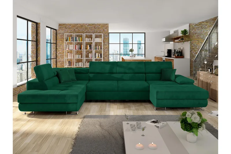 Reginia Sovesofa Med Divan Og Sjeselong 4-Seter, Grønn