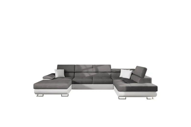Reginia Sovesofa med Sjeselong og Dobbel Sjeselong 4-seter i Kunstlær, Hvit / Grå