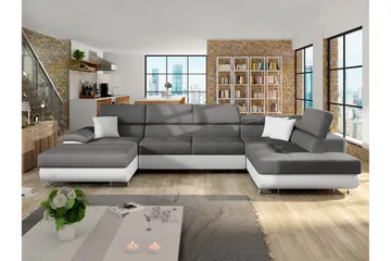 Reginia Sovesofa med Sjeselong og Dobbel Sjeselong 4-seter i Kunstlær - Hvit / Grå - Møbler - Sofaer - Sovesofaer - Sovesofa divan