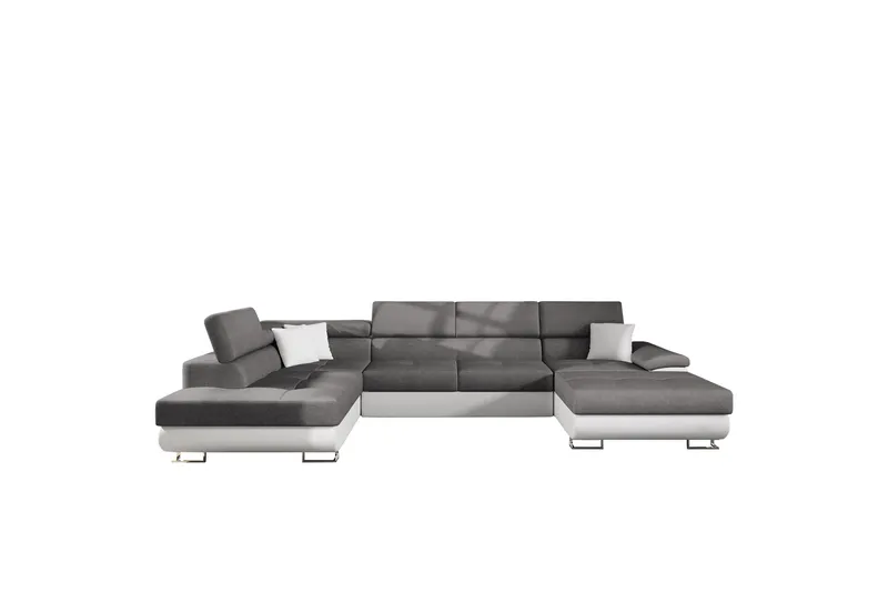 Reginia Sovesofa med Sjeselong og Dobbel Sjeselong 4-seter i Kunstlær, Hvit / Grå